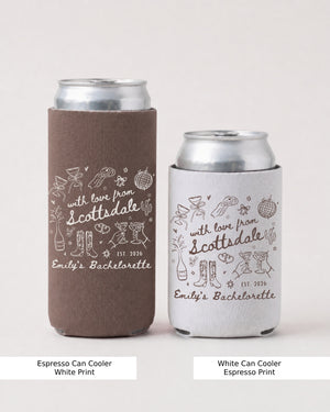 With Love from Scottsdale Can Cooler Matching bachelorette can cooler with custom desert design for bride and bridal crew