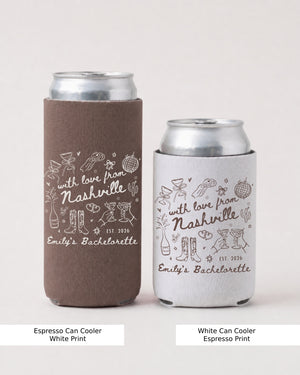 With Love from Nashville Can Cooler Matching bachelorette can cooler with custom Nashville design for bride and bridal crew