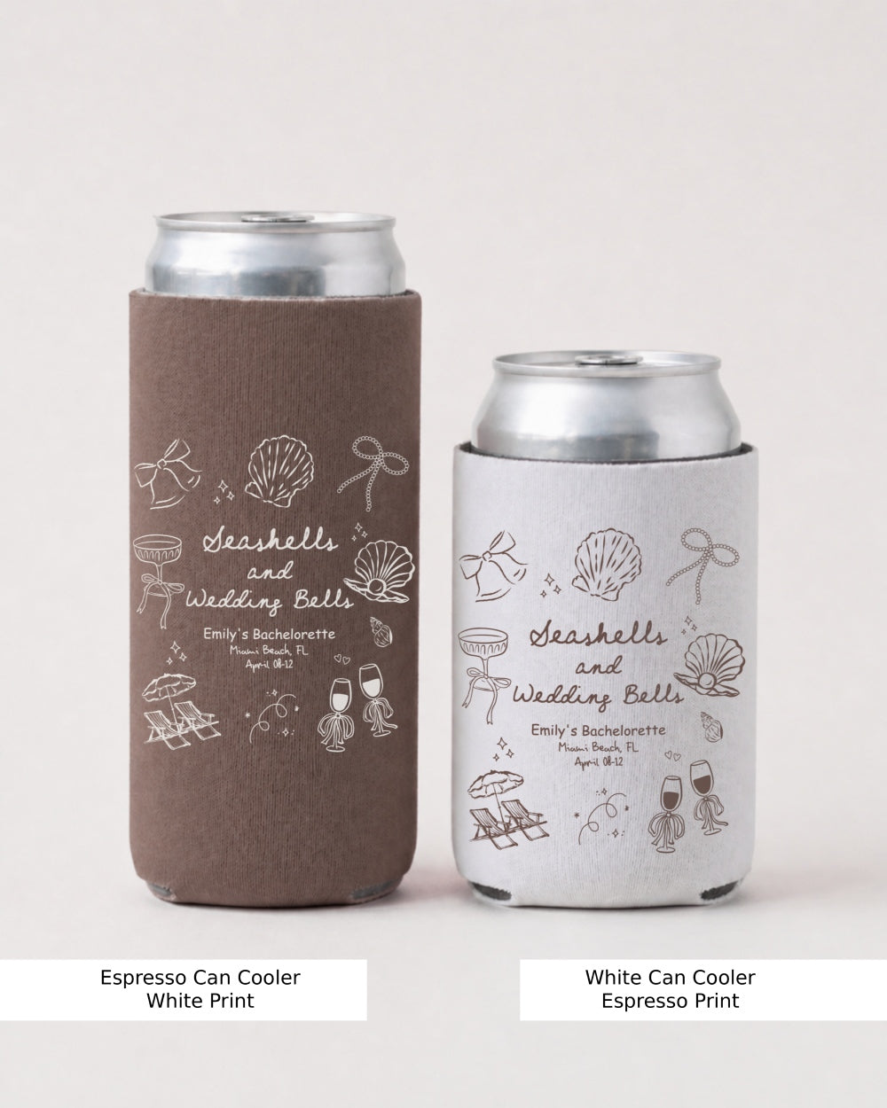 Seashells & Wedding Bells Can Cooler Espresso