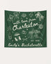Personalized bachelorette party banner with city name, bride name, year, and event title in hand-drawn doodle script. Custom keepsake for the bride and her crew.