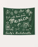 Personalized Mexico bachelorette banner with bride name, destination, and year customizable. Hand-drawn vintage line-art style, perfect for the bachelorette crew's trip photo backdrop.