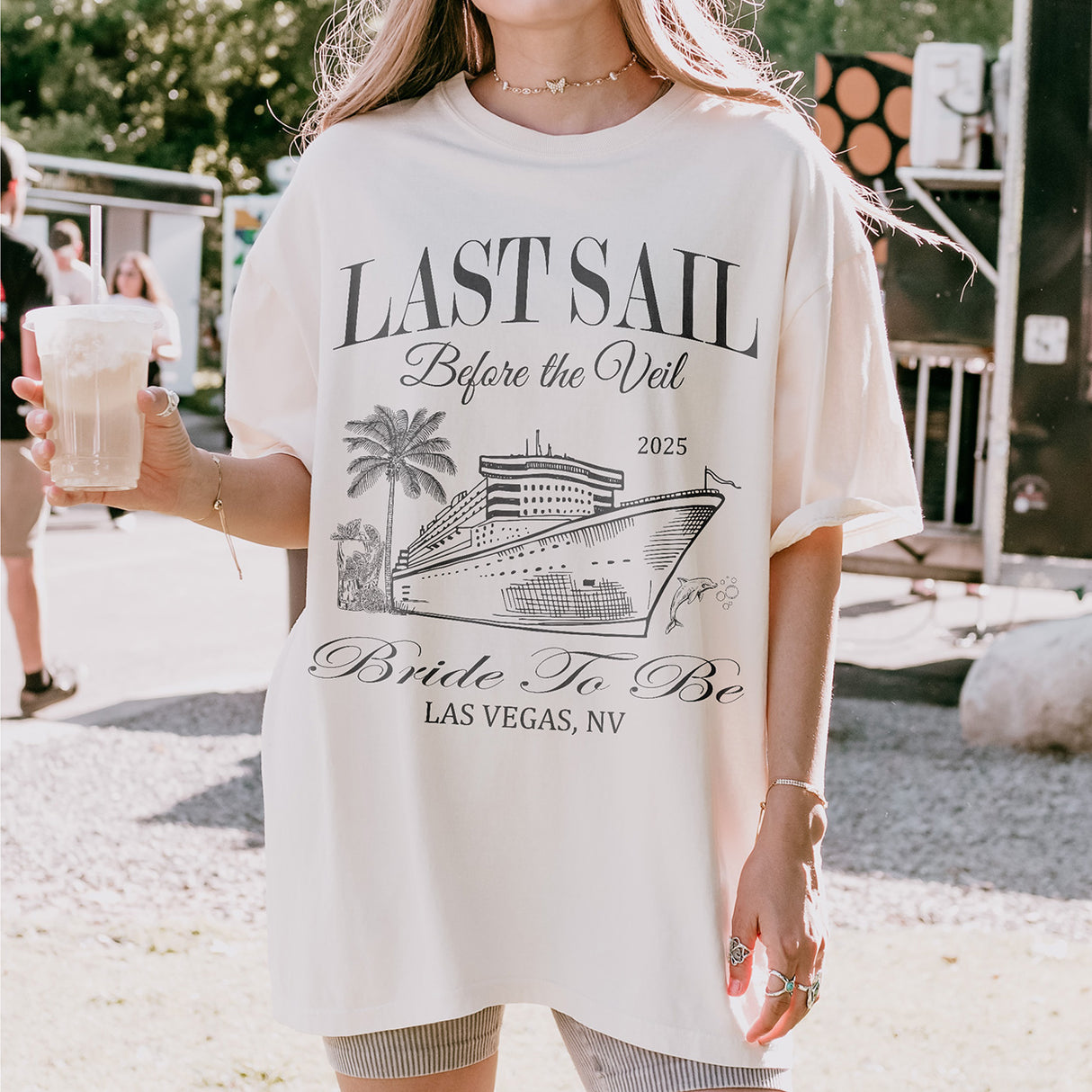 Premium cotton bachelorette t-shirt in moss featuring 'Last Sail Before Veil' text from Relatee