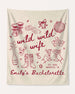 Bachelorette weekend party banner with Wild Wild Wife theme and playful hand-drawn line art. Personalized with bride name, wedding year, and destination city for the whole crew.