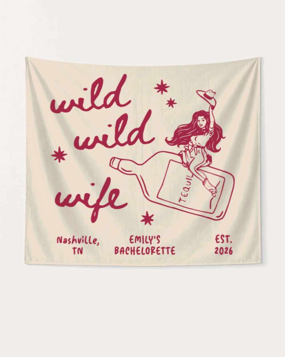 Custom Wild Wild Wife banner for western bachelorette parties and bridal crew photos