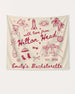 Bachelorette weekend banner with whimsical line-art doodles and hand-drawn script, personalized with bride name, destination city, and EST year for the whole crew.
