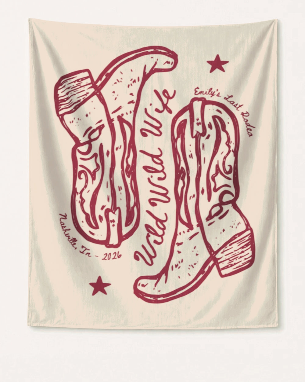 Custom Wild Wild Wife banner for western bachelorette parties and last rodeo photos
