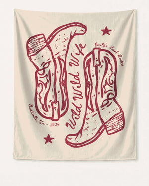 Custom Wild Wild Wife banner for western bachelorette parties and last rodeo photos