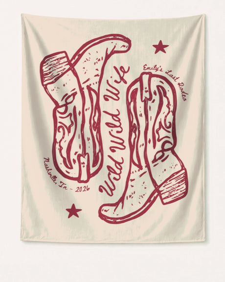 Custom Wild Wild Wife banner for western bachelorette parties and last rodeo photos