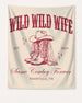 Bachelorette party banner with vintage western cowgirl design for a Nashville or country-theme weekend celebration. Wild Wild Wife script with bride name, year, and destination customizable for the full crew.