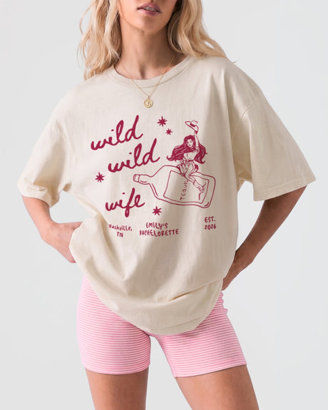 Custom Wild Wild Wife shirt for western bachelorette parties and bridal crew outfits