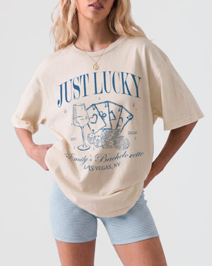 Lucky In Love Wine Cards T-Shirt Ivory