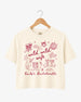 Bachelorette weekend crop top with Wild Wild Wife theme, playful line-art doodles, and script lettering. Personalized with bride name, EST year, and destination city for the whole crew.