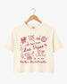 Las Vegas bachelorette weekend crop top with vintage line-art illustration and script lettering. Personalized with bride name, year, and destination city for the whole crew.