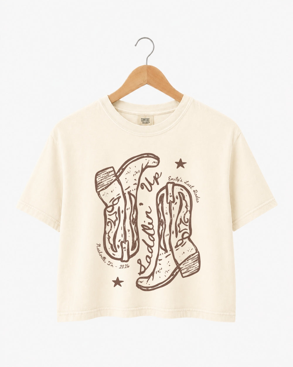 Settlin' Down & Saddlin' Up Cowgirl Boots Crop Top Ivory