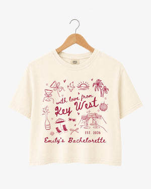 With Love from Key West Crop Top Personalized tropical bachelorette shirt with Key West design for bride weekend photos
