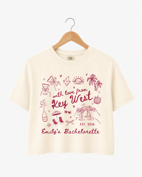 With Love from Key West Crop Top Personalized tropical bachelorette shirt with Key West design for bride weekend photos