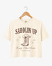 Bachelorette rodeo weekend crop top for the Last Rodeo bride and her crew. Vintage western style with bride name, year, and city customizable for any destination.