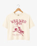 Bachelorette weekend crop top with vintage western illustration and script typography. Last rodeo theme for the bride and her crew, with bride name, date, and city customizable.