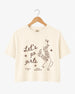 Girls night out crop top with vintage line-art illustration of boots and martinis, script lettering for the whole crew. Perfect for bachelorette parties, girls trips, and nights out on the town.