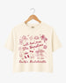 Bachelorette weekend crop top with playful illustrated doodles and script lettering. Personalized with bride name, year, and destination for the whole crew. Perfect for a Hamptons girls trip.