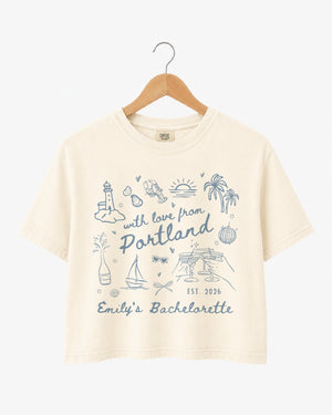 With Love from Portland Crop Top for coastal bachelorette parties and bridal crew photos