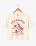 Bachelorette weekend crop top with vintage western rodeo art and Wild Wild Wife theme. Bride name, year, and destination city customizable for the whole Nashville-bound crew.