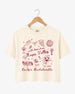 Napa Valley bachelorette weekend crop top with whimsical wine-country doodles and script typography. Bride name, year, and destination customizable for the full bridal crew.