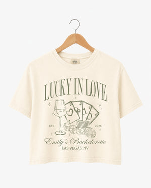 Lucky In Love Wine Cards Crop Top Ivory