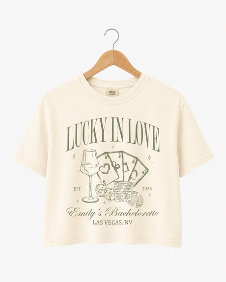 Lucky In Love Wine Cards Crop Top Ivory