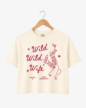 Personalized Wild Wild Wife crop top for a country bachelorette weekend and cowgirl bride outfit
