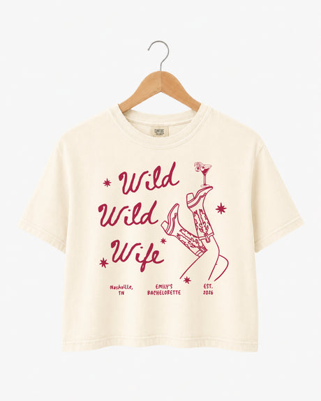 Personalized Wild Wild Wife crop top for a country bachelorette weekend and cowgirl bride outfit
