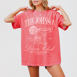 Watermelon pink bachelorette party shirt with Last Disco design, perfect for the bride's bach trip, social cocktail club, or wedding weekend