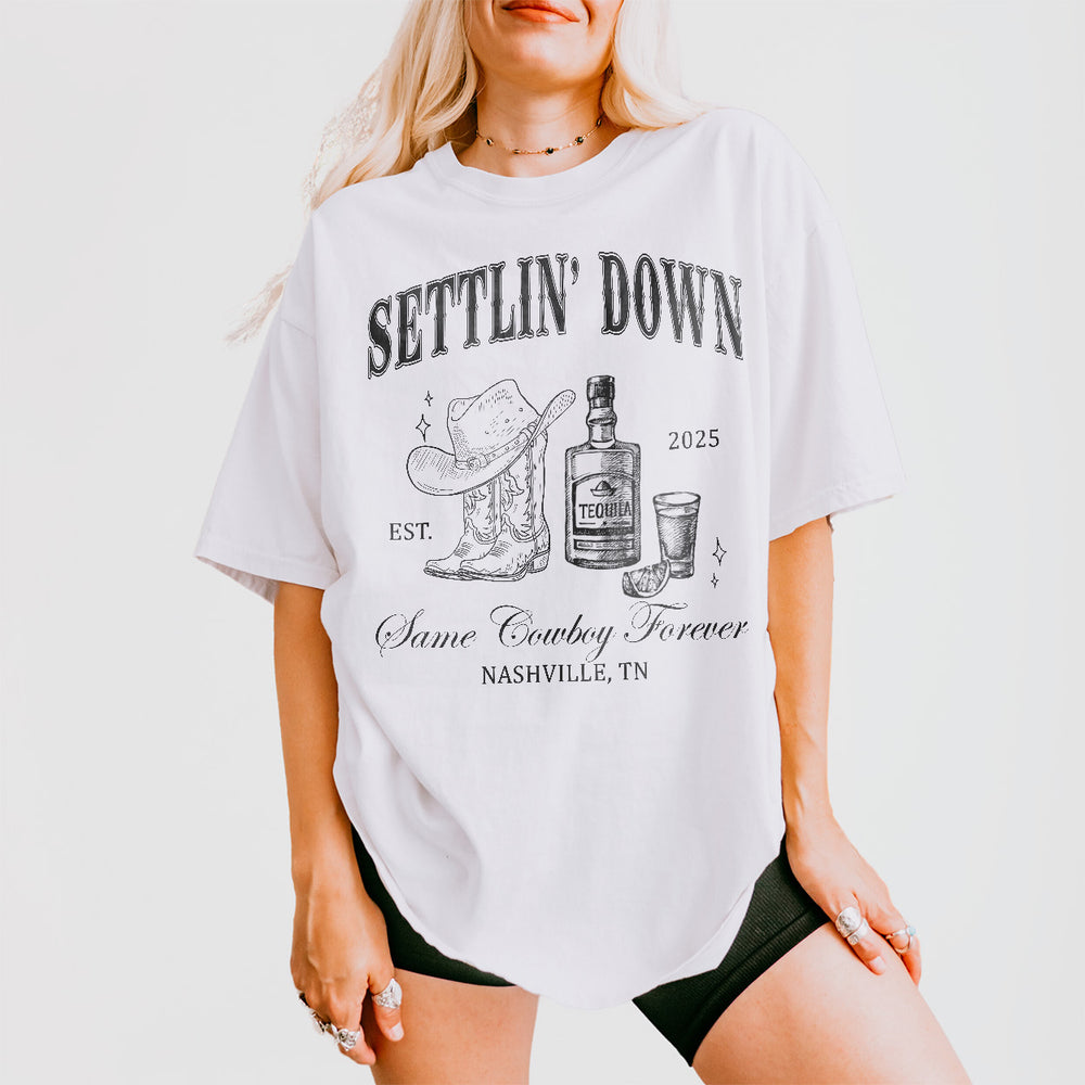 Last Rodeo Bachelorette Shirt Custom Country Cowgirl Bachelorette Nashville Bach Same Cowboy Forever Last Hoedown Saddlin&#39; Up Settlin&#39; Down - White Product Image