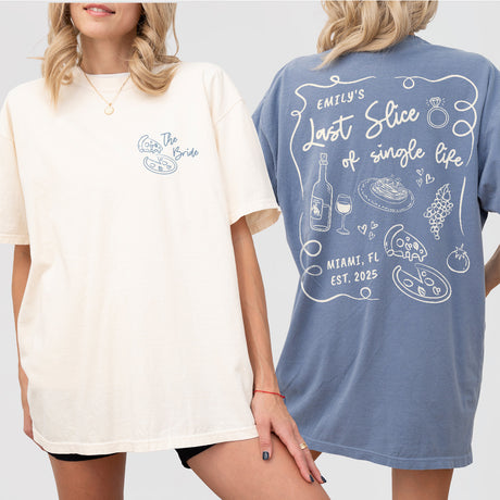 Last Slice of Single Life Italian Bachelorette Shirts Custom Pizza Wine Bachelorette Tshirt Amore Bach Club Bride Bridesmaid Matching Outfit - matching Image