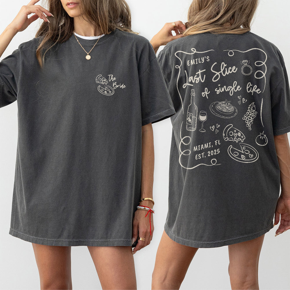 Last Slice of Single Life Italian Bachelorette Shirts Custom Pizza Wine Bachelorette Tshirt Amore Bach Club Bride Bridesmaid Matching Outfit - Pepper Product Image