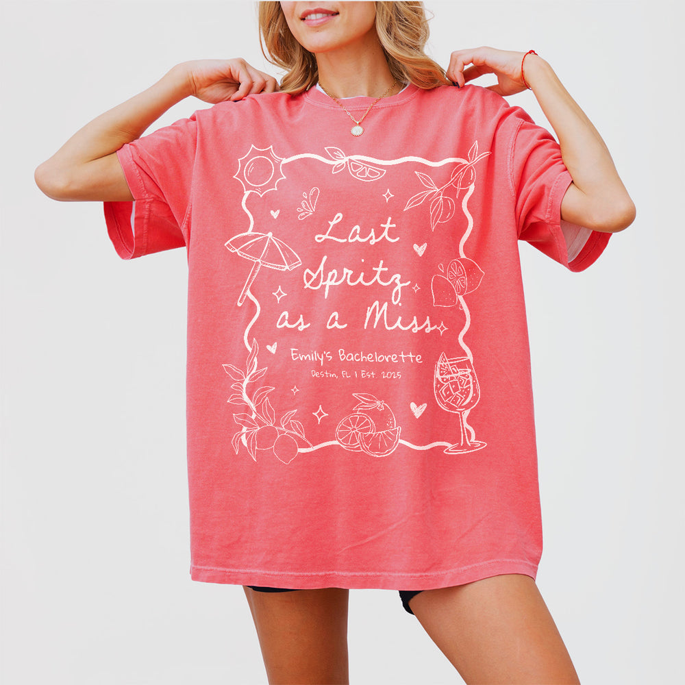 Last Spritz As A Miss Shirt Custom Aperol Spritz Bachelorette Party Shirts Let&#39;s Get Spritzy Hen Do Matching Outfits Sun Spritz Bride Tshirt - Watermelon Product Image