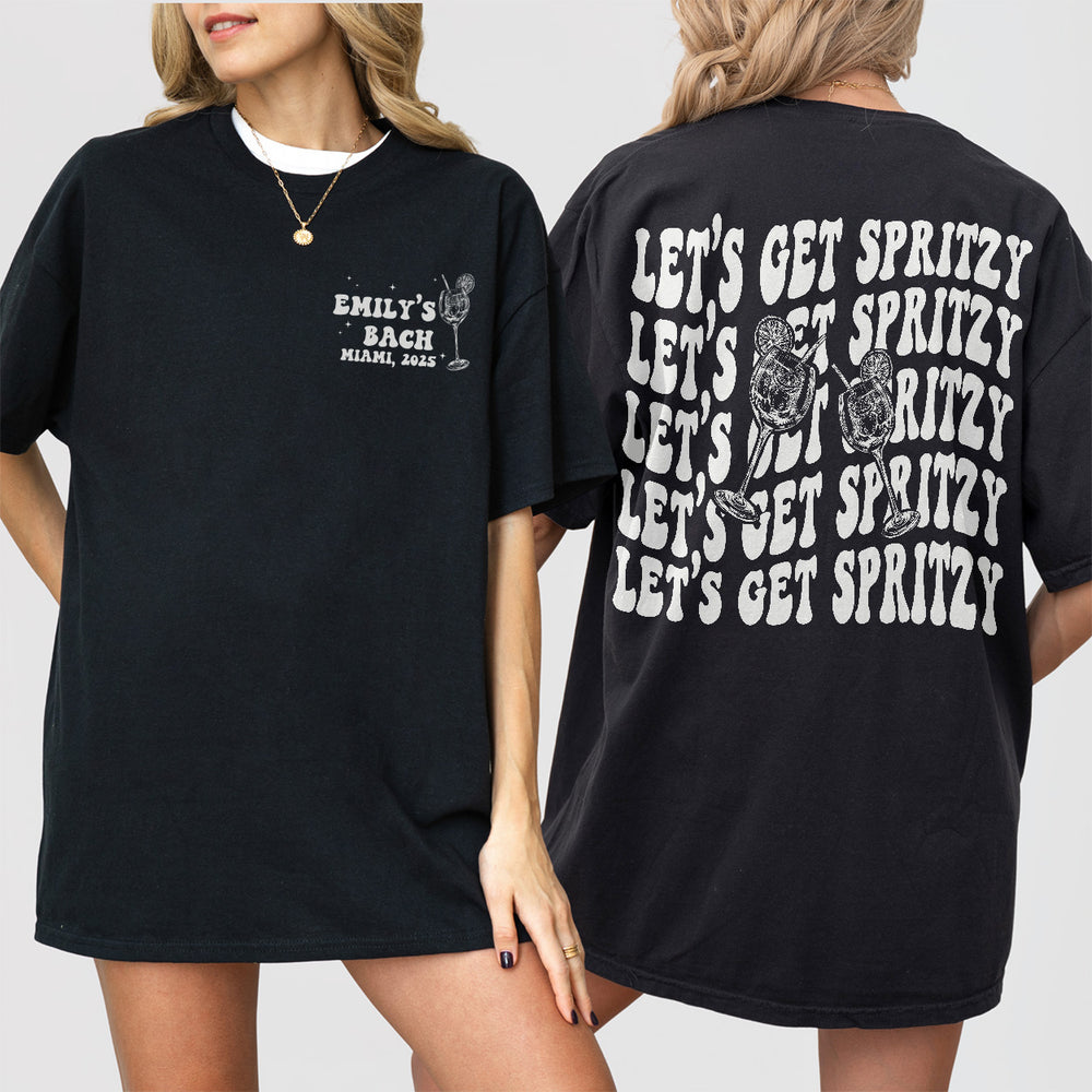 Let&#39;s Get Spritzy Bachelorette Shirt Love At First Spritz Custom Aperol Spritz Bachelorette Party T Shirt Sunshine and Spritz TShirt Bride - Black Product Image