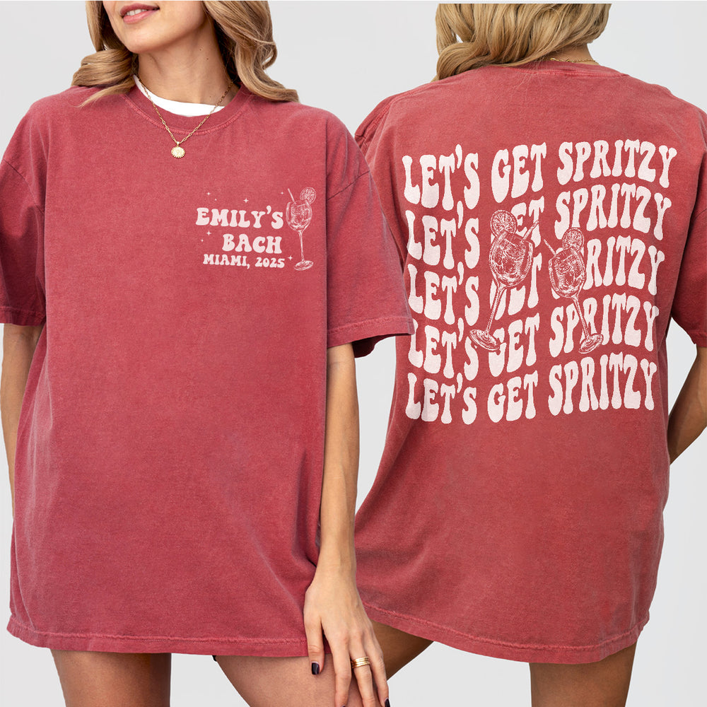 Let&#39;s Get Spritzy Bachelorette Shirt Love At First Spritz Custom Aperol Spritz Bachelorette Party T Shirt Sunshine and Spritz TShirt Bride - Crimson Product Image