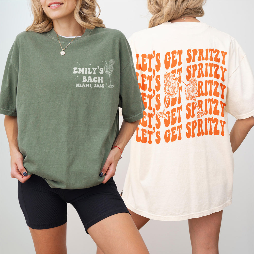 Let&#39;s Get Spritzy Bachelorette Shirt Love At First Spritz Custom Aperol Spritz Bachelorette Party T Shirt Sunshine and Spritz TShirt Bride - matching Image