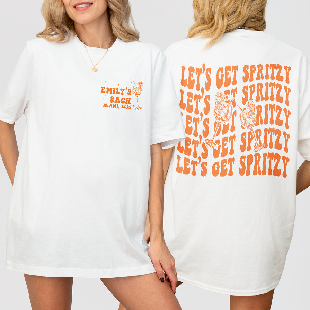 Let&#39;s Get Spritzy Bachelorette Shirt Love At First Spritz Custom Aperol Spritz Bachelorette Party T Shirt Sunshine and Spritz TShirt Bride - White Product Image