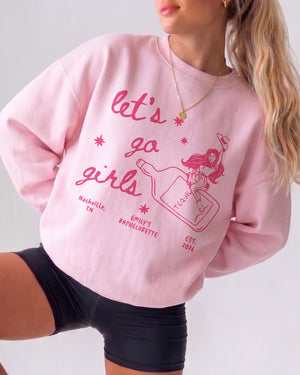 Let's Go Girls Cowgirl Bottle Sweatshirt Light Pink