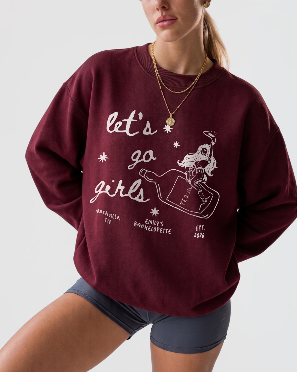Let's Go Girls Cowgirl Bottle Sweatshirt Maroon