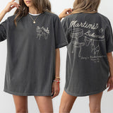 Soft pepper cotton shirt with "Martinis & Bikinis" design, perfect for bachelorette beach trips, bridesmaid gifts, or girls weekends in Miami or Mexico