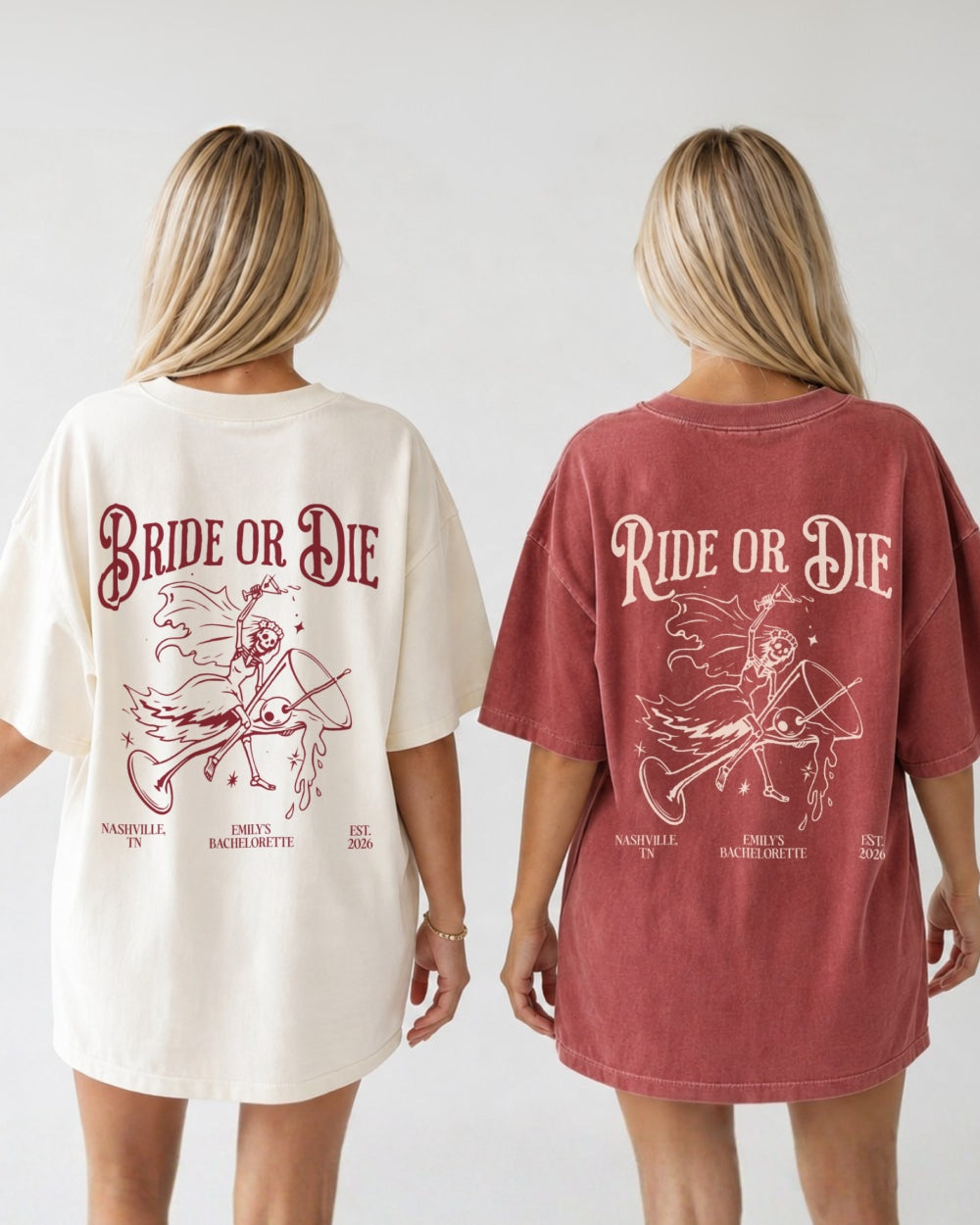 Bride or Die and Ride or Die with Martini T-Shirt Crimson