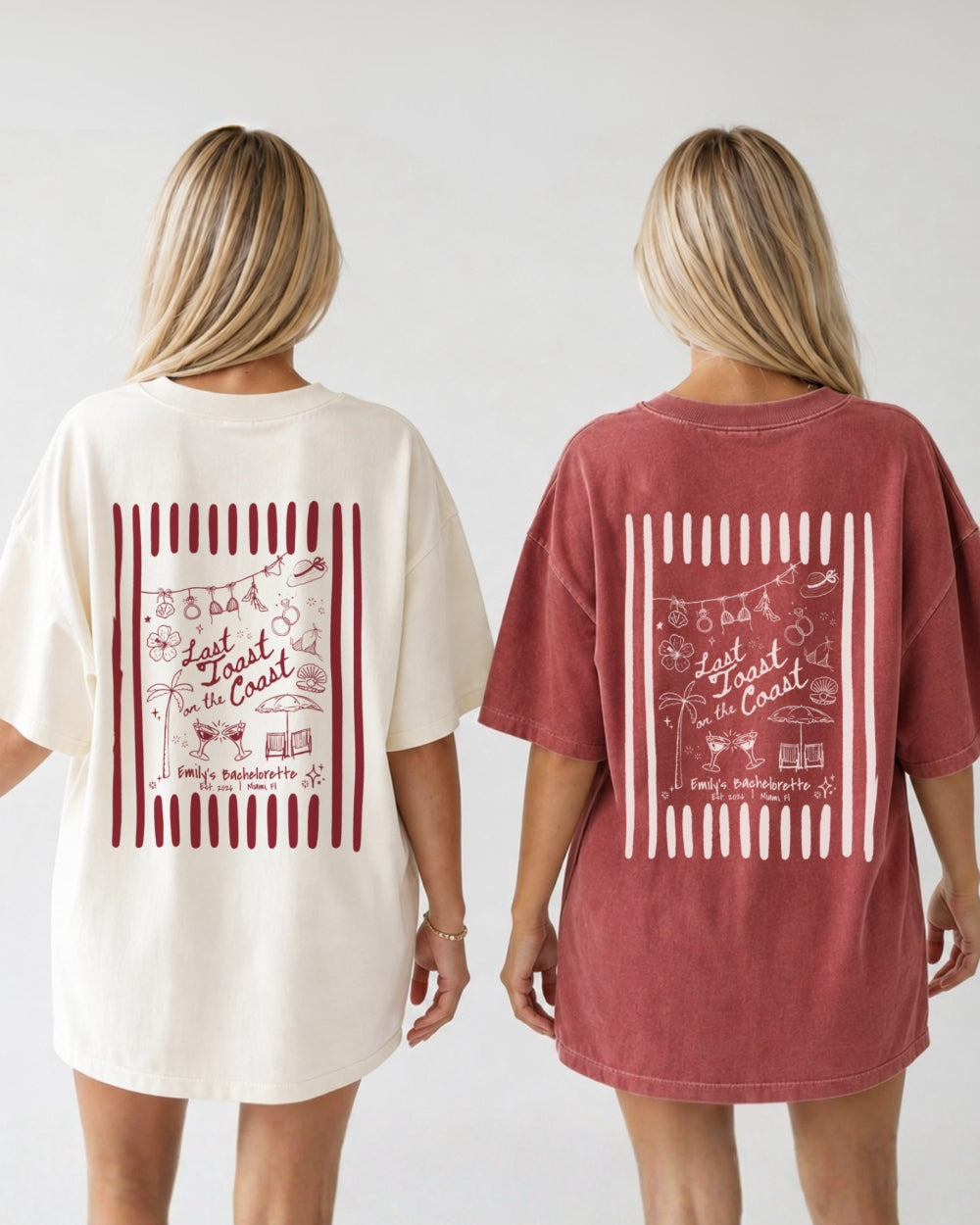 Last toast on the coast - Stripes T-Shirt Crimson