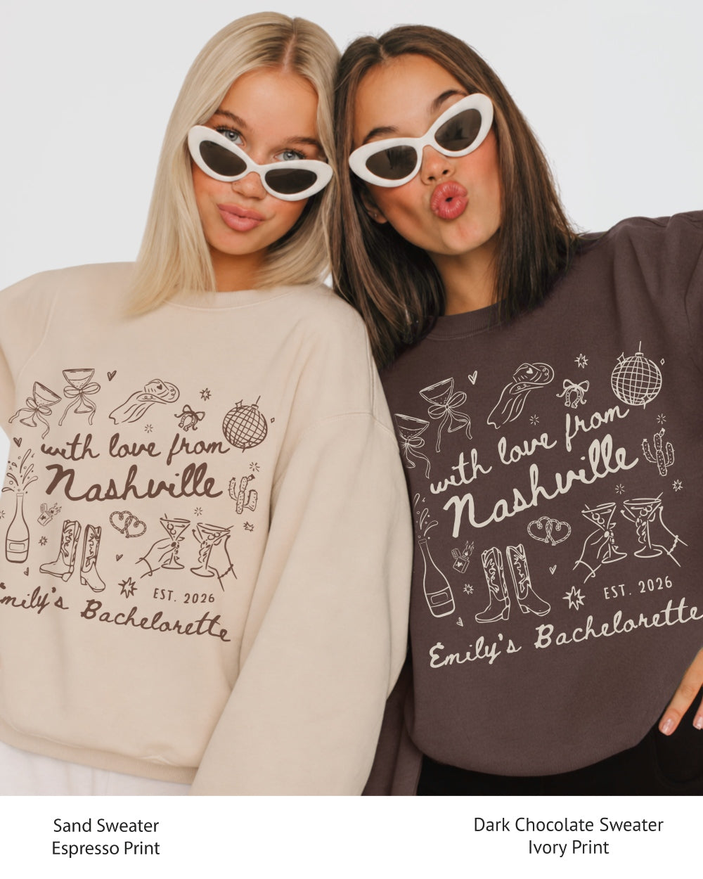 With Love from Nashville Matching bachelorette sweatshirt with custom country design for bride and bridal crew