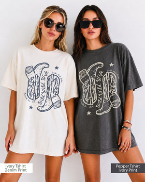 Matching bachelorette shirt with custom western design for bride and bridal crew