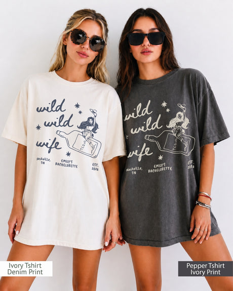 Matching bachelorette shirt with custom western design for bride and bridal crew