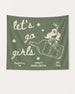 Gift idea for the bachelorette crew: Let's Go Girls cowgirl bottle banner with vintage line-art style. Personalized with bride name, destination city, and weekend date.