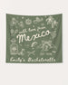 Gift idea for a Mexico bachelorette weekend: personalized banner with bride name, year, and destination. Hand-drawn line-art illustration with vintage charm, custom for the whole bride squad.